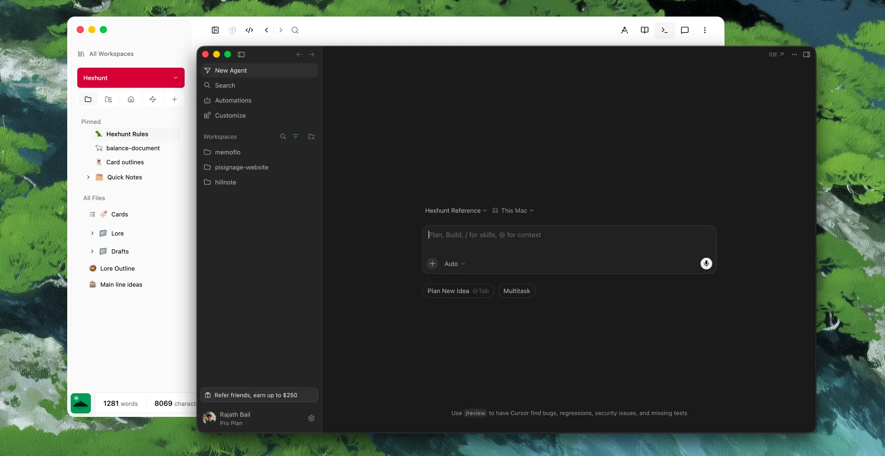 A Hillnote workspace open in Cursor