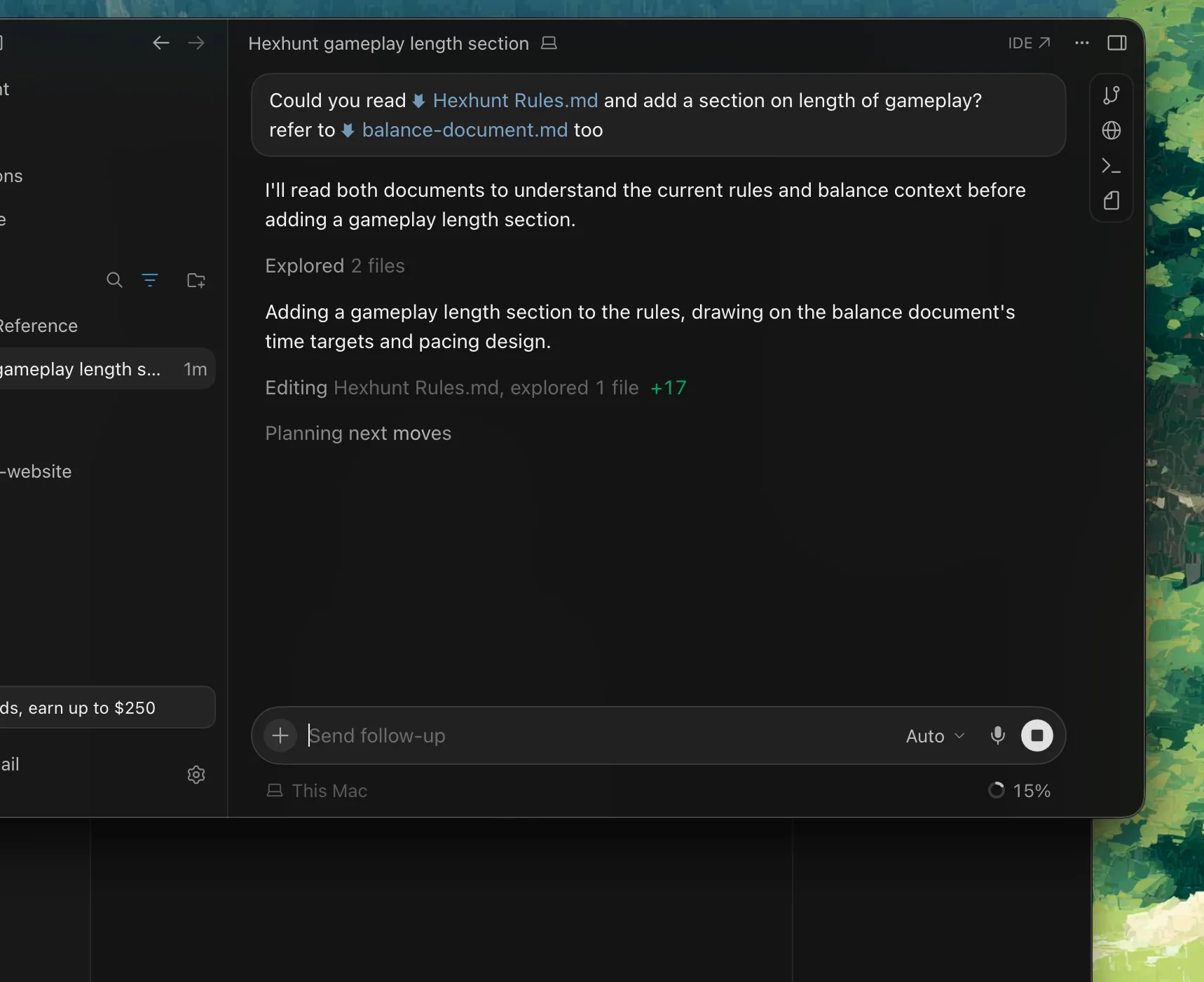 Cursor's agent editing a Hillnote workspace