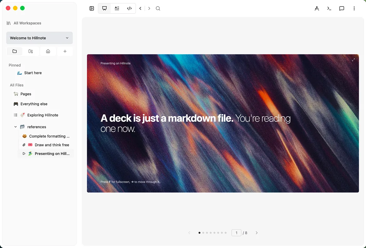 A presentation deck built in Hillnote