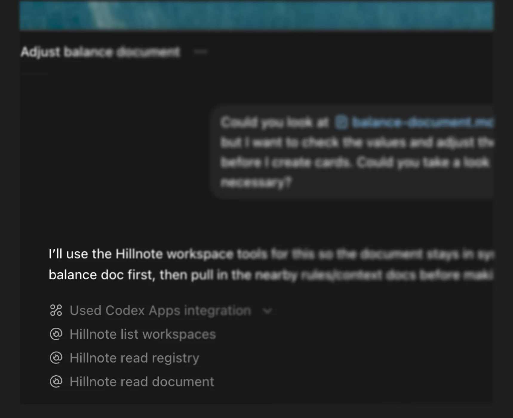 A ChatGPT workspace searching a Hillnote workspace