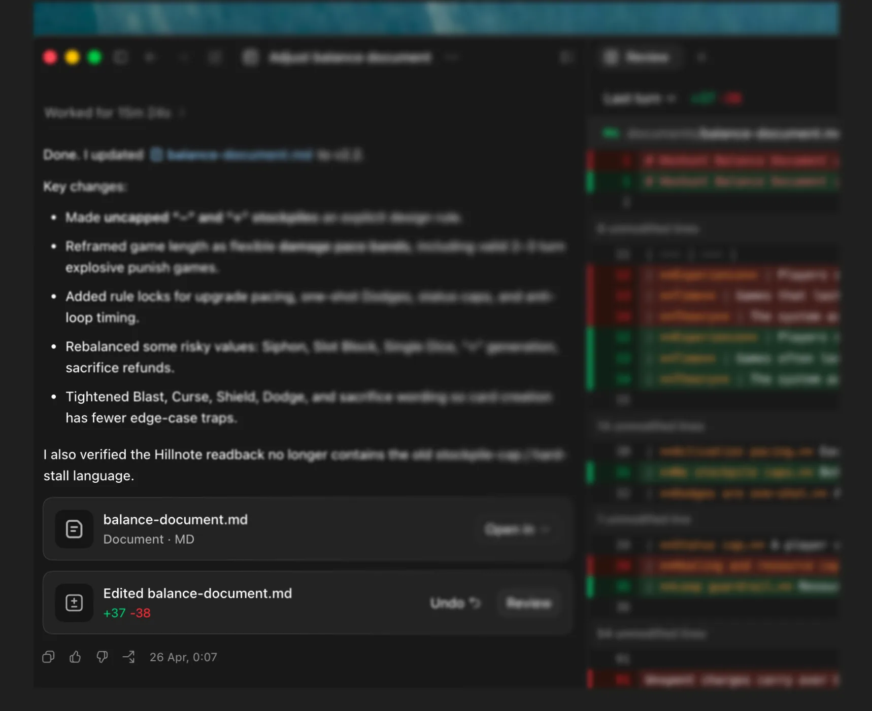 A ChatGPT workspace editing a Hillnote workspace