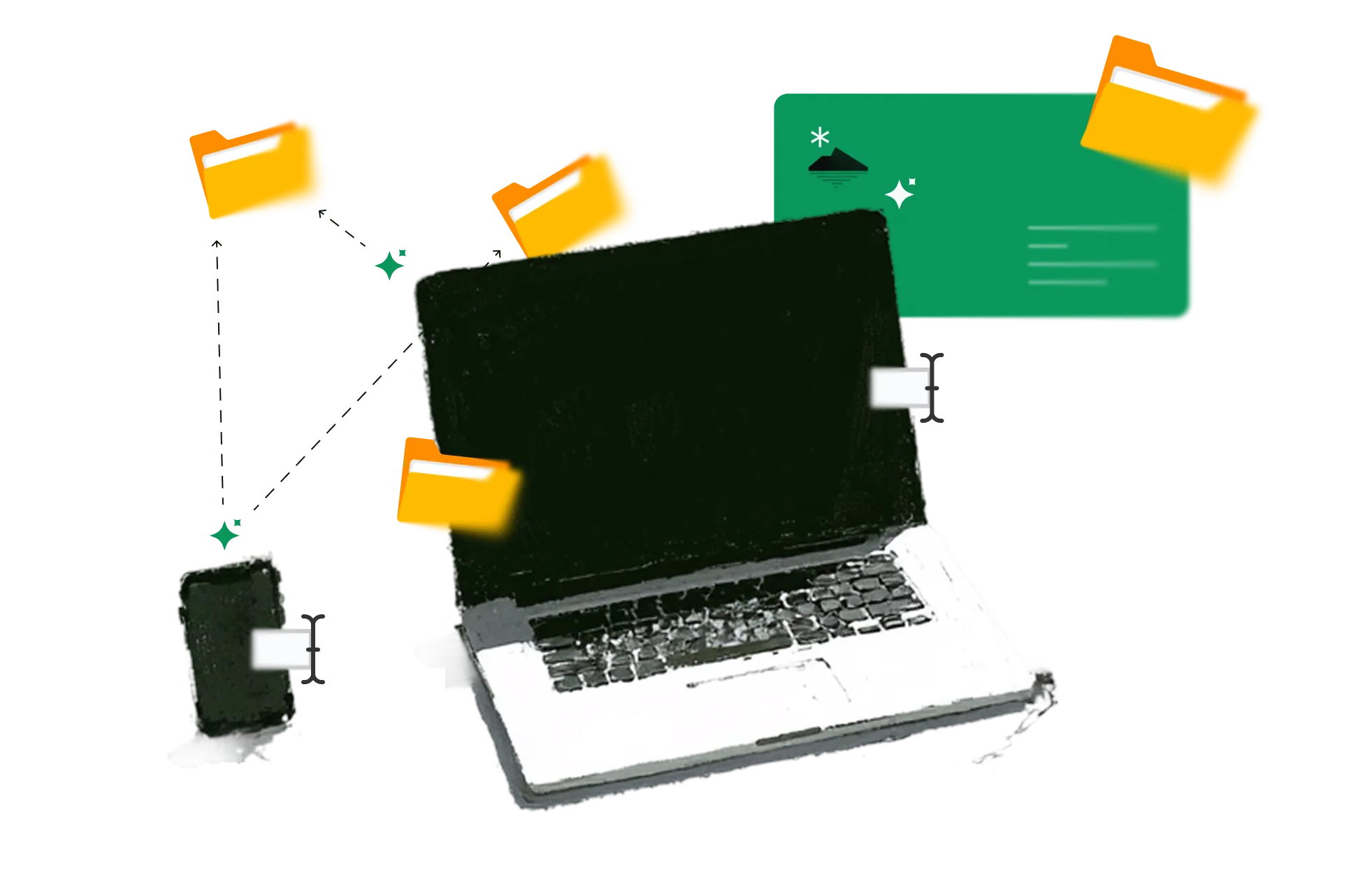 Man thinking with folders floating around
