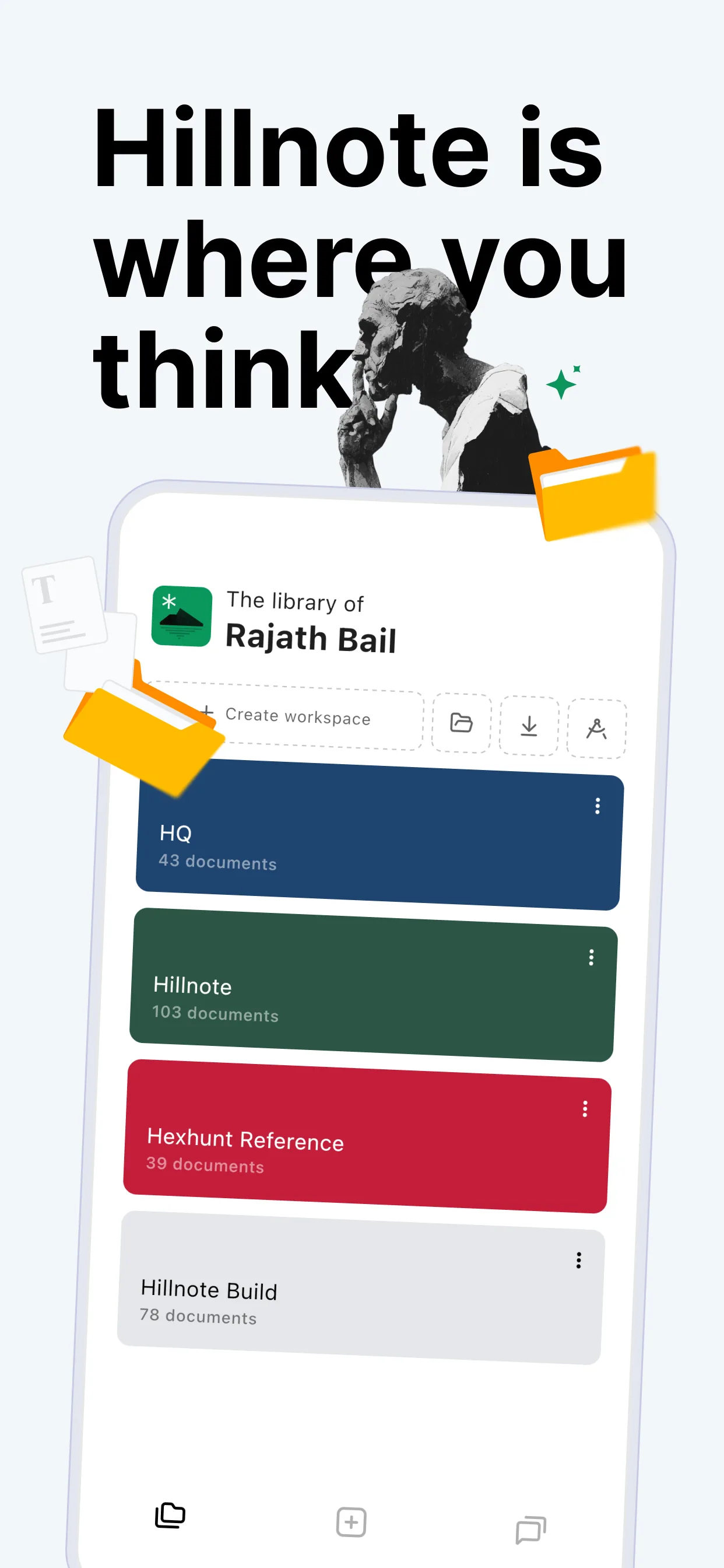 The Hillnote workspace library on a phone