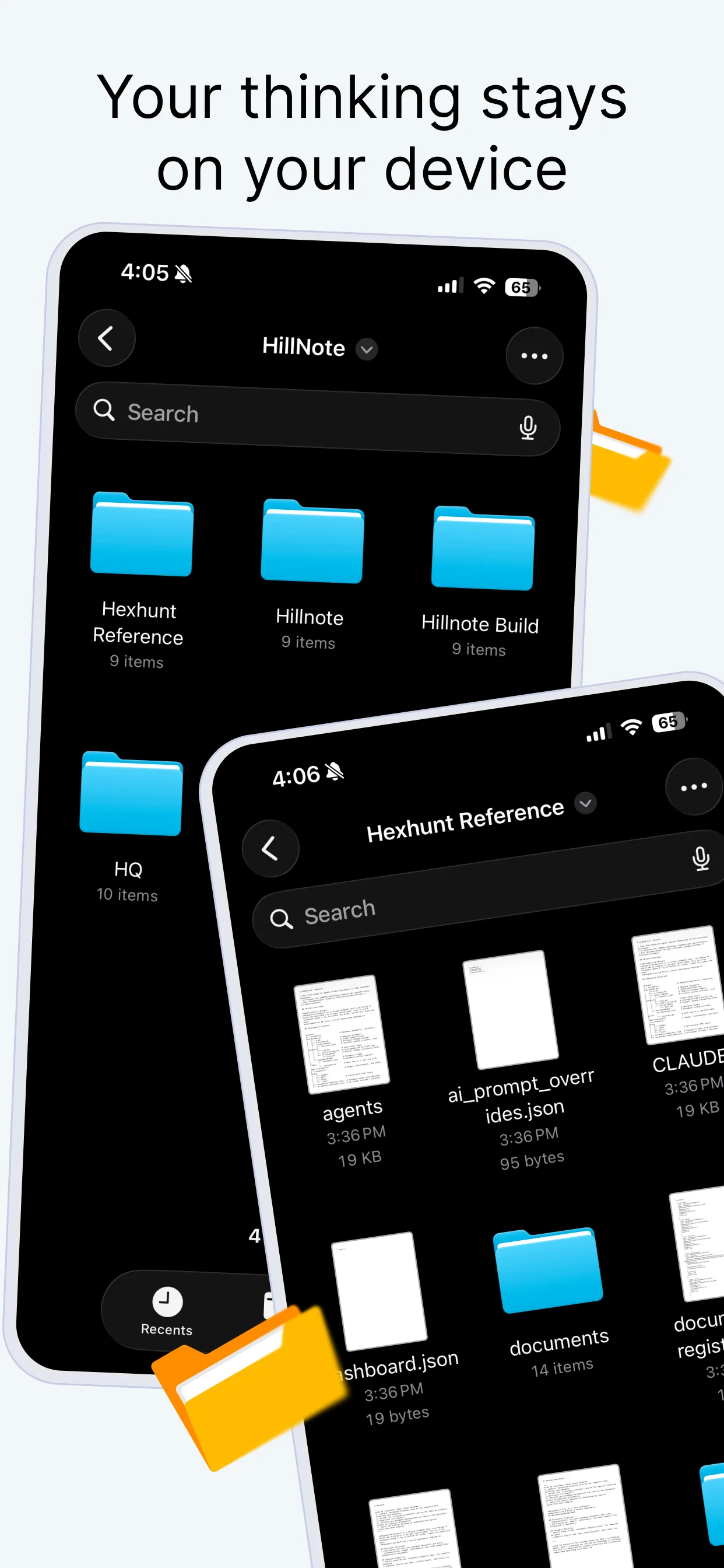 Hillnote files shown in the iOS Files app